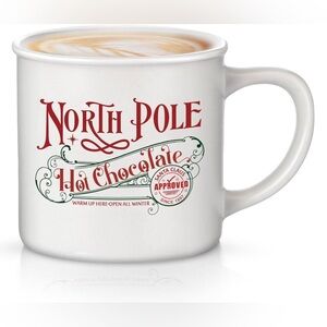 Christmas Mug White Red Santa North Pole Holiday Coffee Cocoa Cup Decor